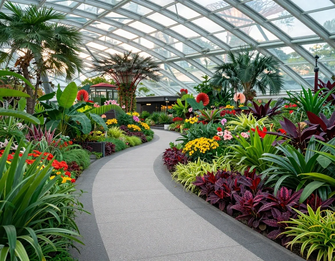 Flower Dome glass and planting beds