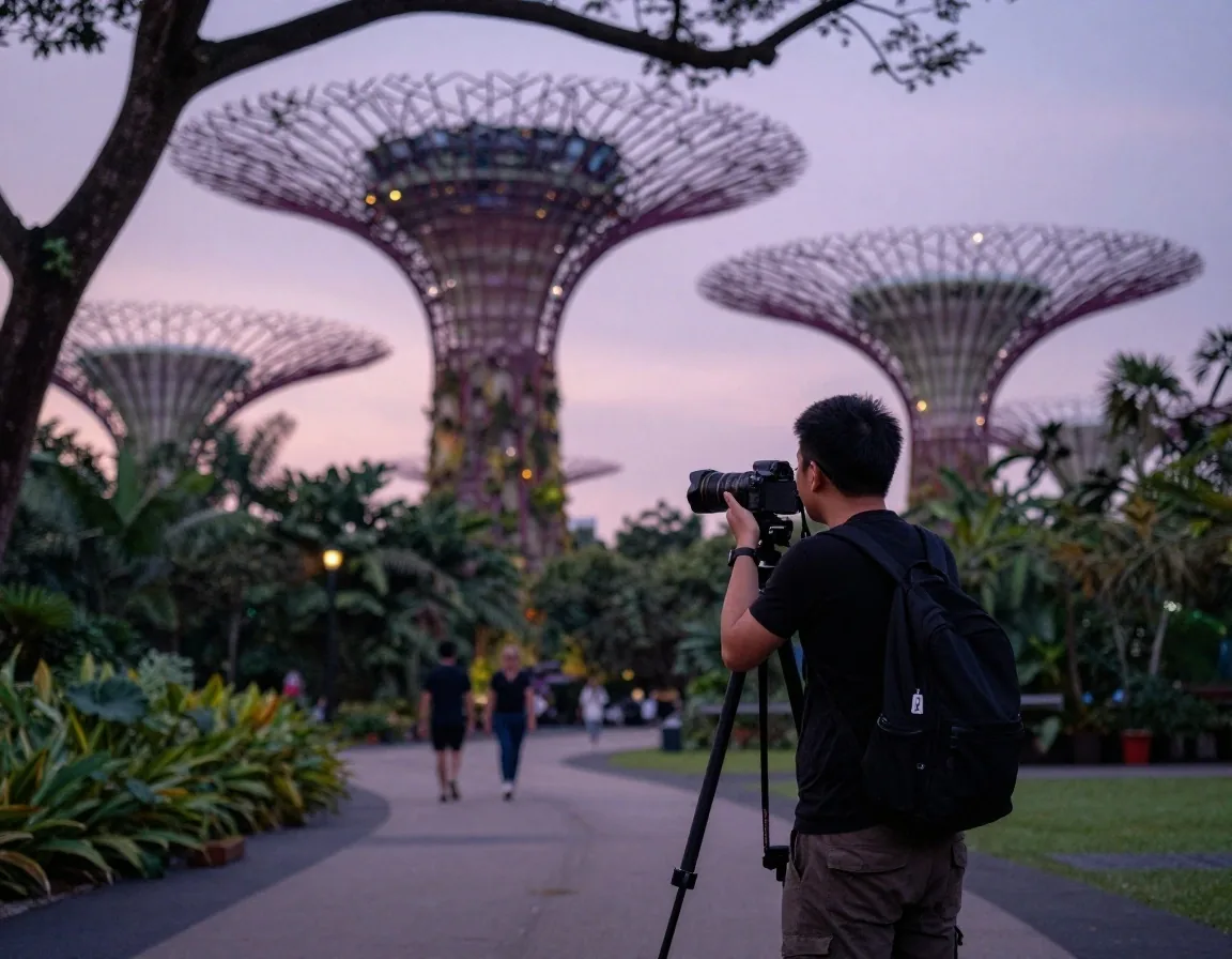 Photographer framing the Supertree canopy