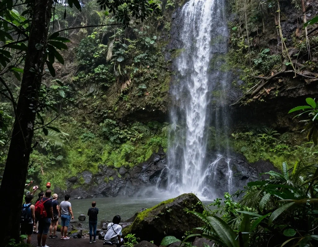 Base pool view of the indoor waterfall
