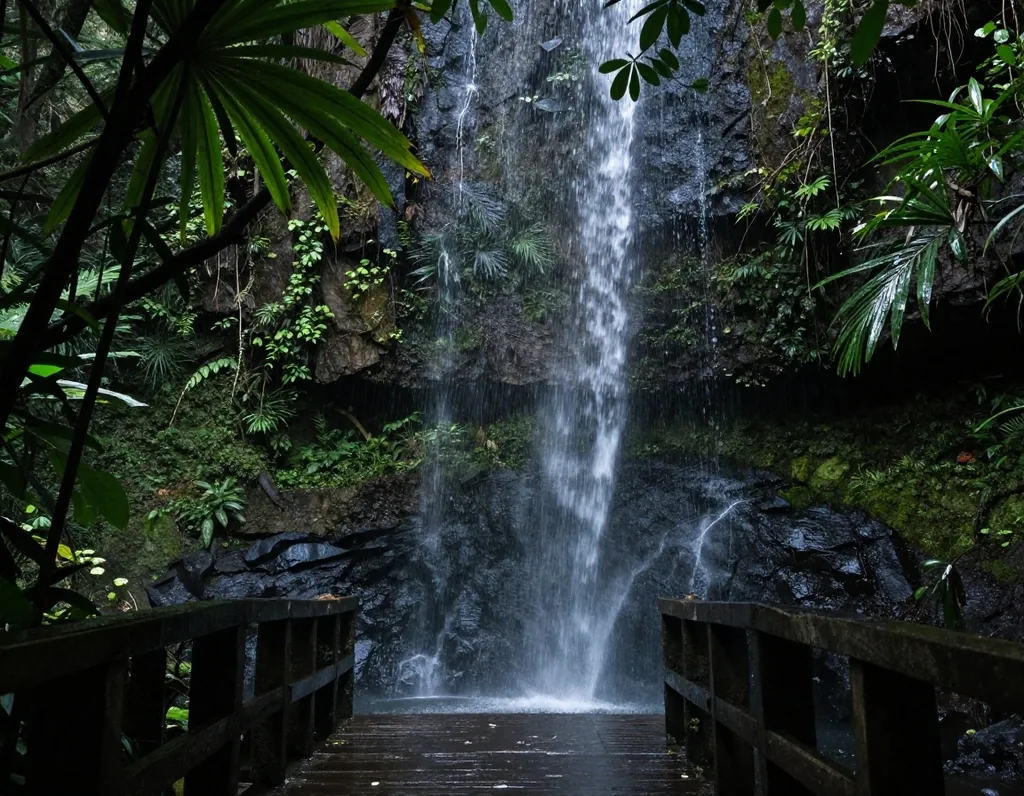Mid-level bridge view of waterfall texture