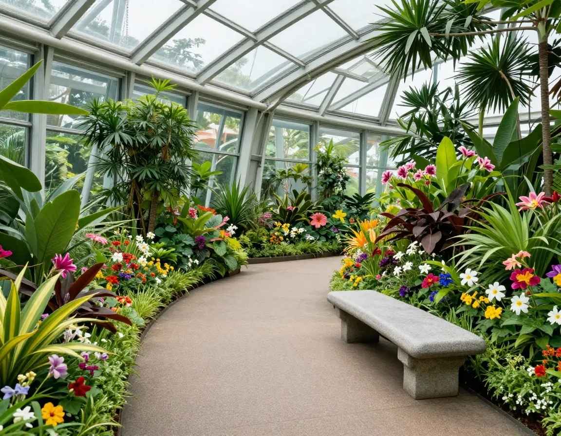 Flower beds inside Flower Dome Singapore