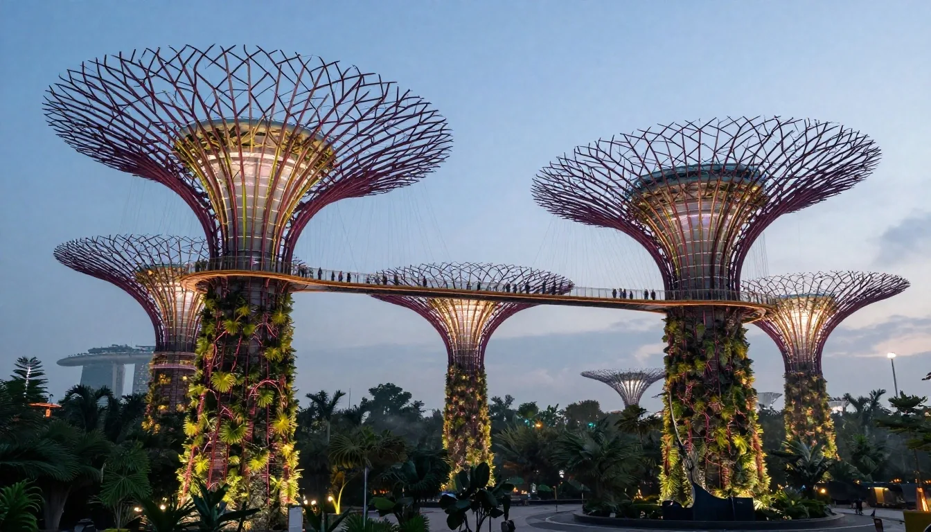 Supertree Grove at blue hour in Gardens Singapore