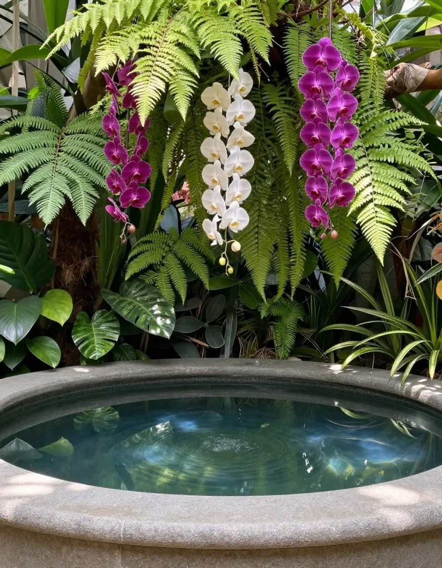 Close view of orchids and crafted flowers in Floral Fantasy
