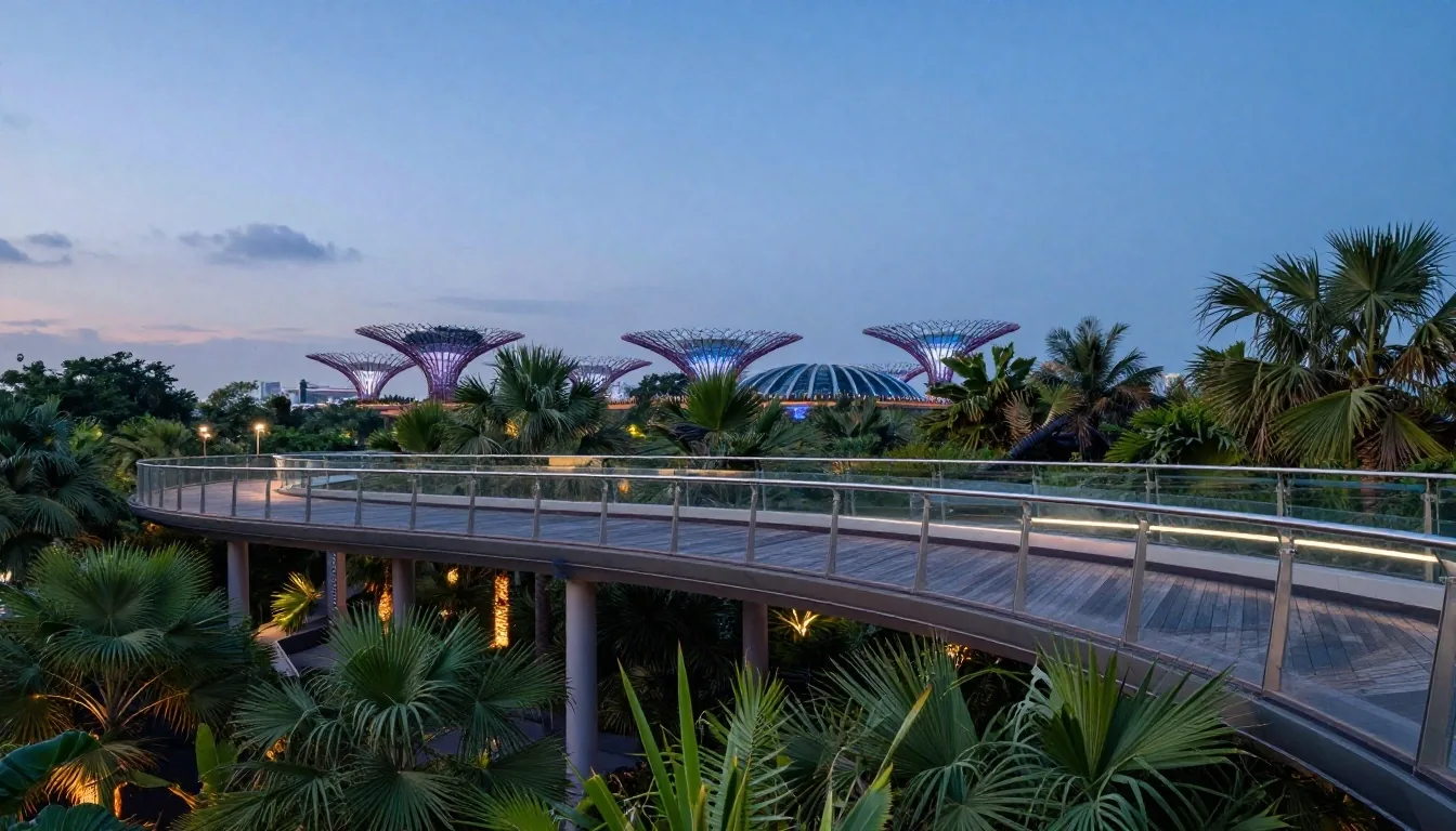 View from Supertree Observatory toward Marina Bay at dusk