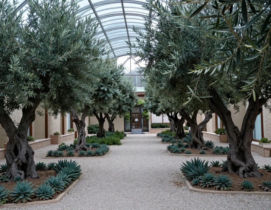 Olive and succulent beds inside Flower Dome