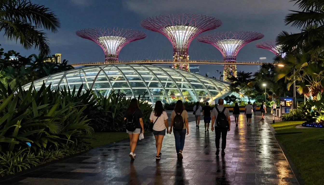 Evening walkway between Supertree Grove and the cooled conservatories