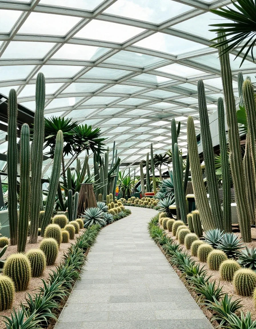 Glass geometry and planting inside Flower Dome Singapore