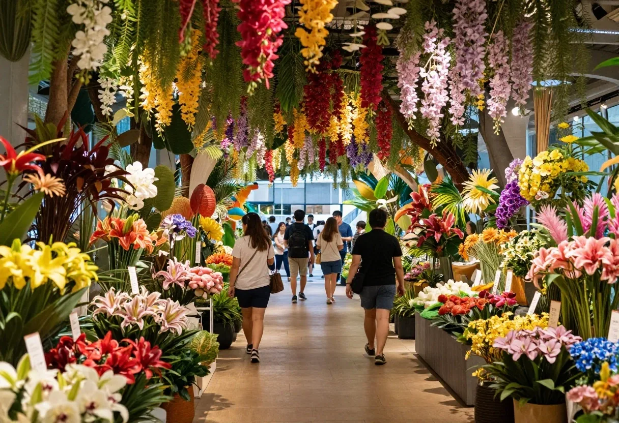 Hanging floral display inside Floral Fantasy Singapore