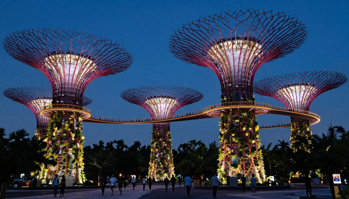 Supertree Grove at blue hour in Gardens Singapore