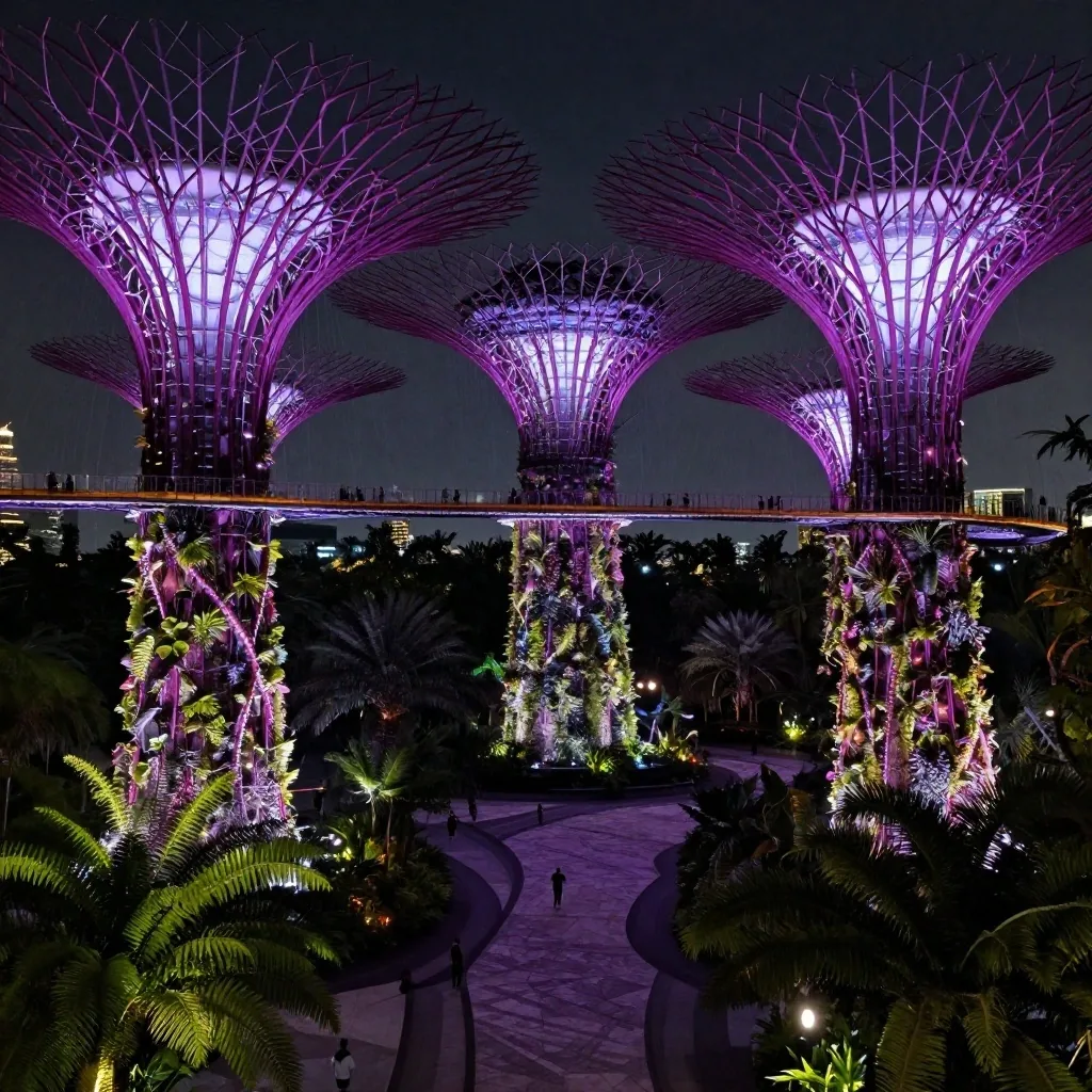 Supertree light show at night