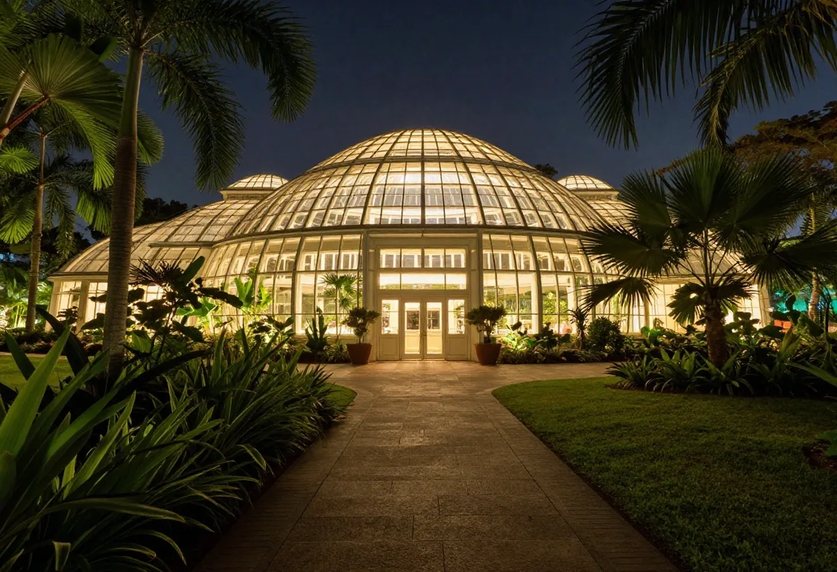 Flower Dome glass geometry at night